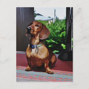 Postal Dachshund Se Encuentra En El Porche Del Cumpleaños