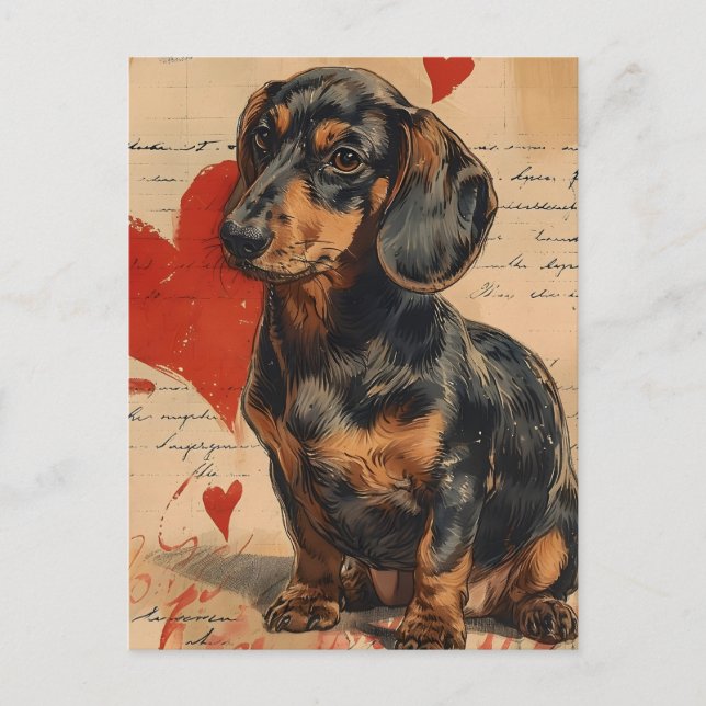 Postal Dachshund Vintage El día de San Valentín (Anverso)