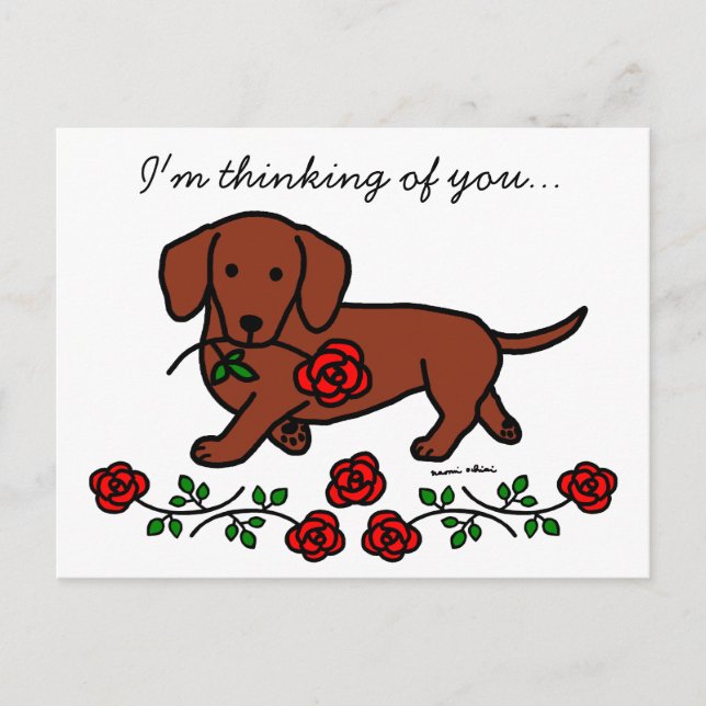 Postal Dachshund y un personalizado de flores (Anverso)