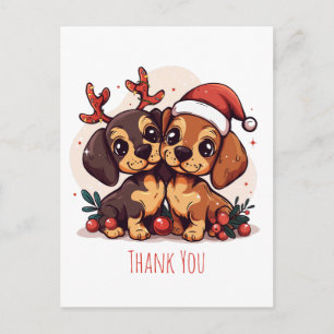 Postal Dachshunds de Navidad Gracias Perros