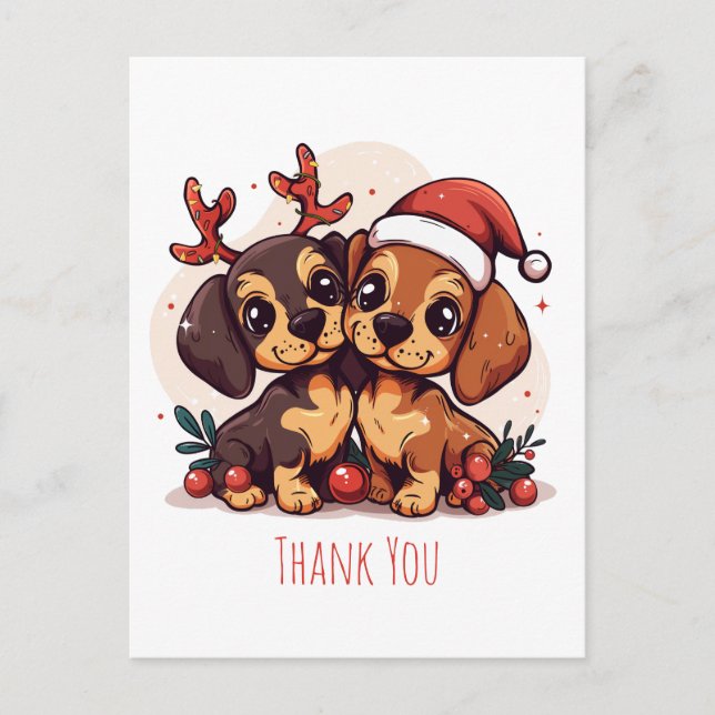 Postal Dachshunds de Navidad Gracias Perros (Anverso)