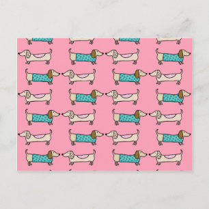 Postal Dachshunds en amor rosa