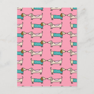 Postal Dachshunds en amor rosa
