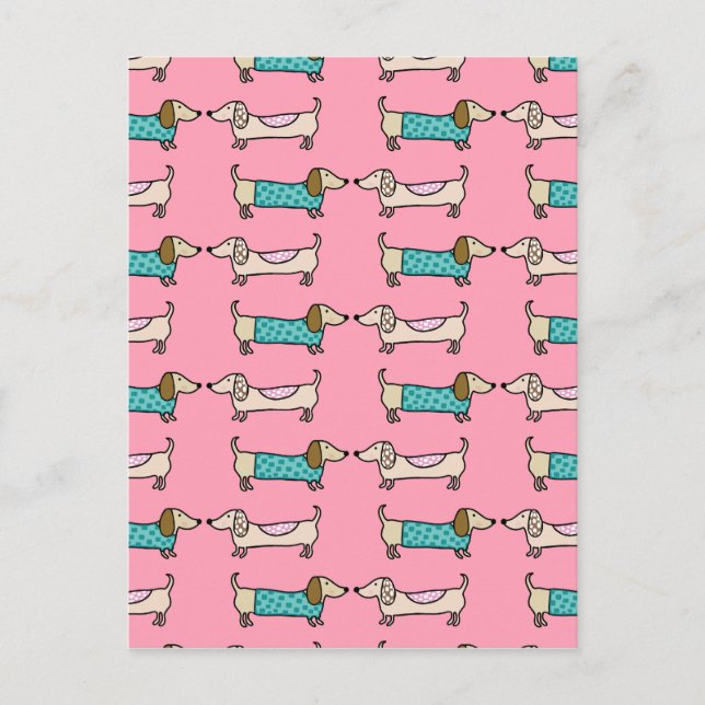 Postal Dachshunds en amor rosa (Anverso)