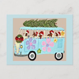 Postal Dachshunds en su camioneta hippie de Navidad