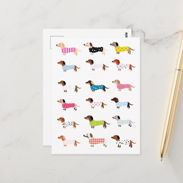 Postal Dachsund Dog Watercolor (Anverso/Reverso In Situ)