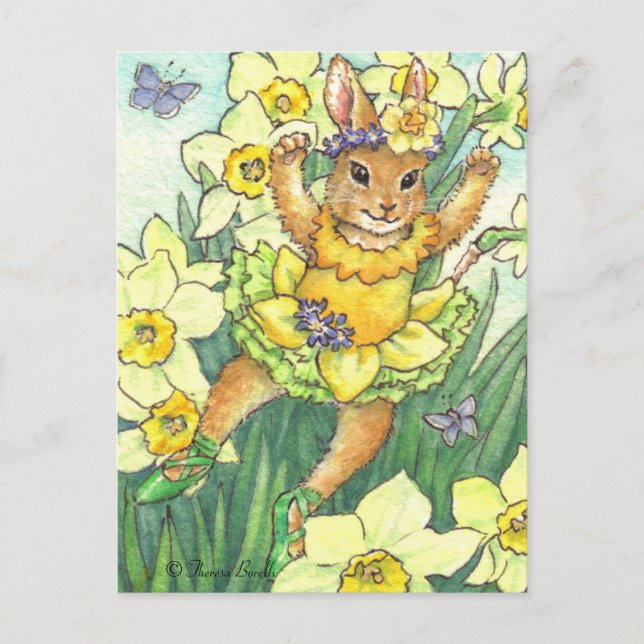 Postal Daffodil Jonquil Ballerina Bunny Postcard (Anverso)