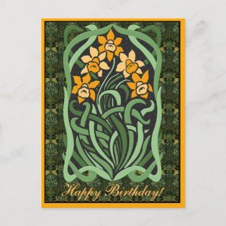 Postal Daffodils de cumpleaños de Art Nouveau (personaliz