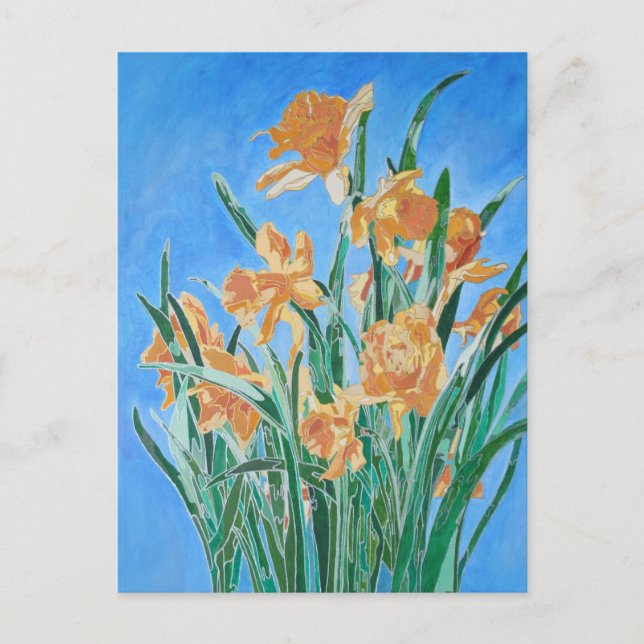 Postal Daffodils de oro en flor de línea negrita Arte (Anverso)