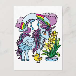 Postal Daffodils de primavera y unicornio