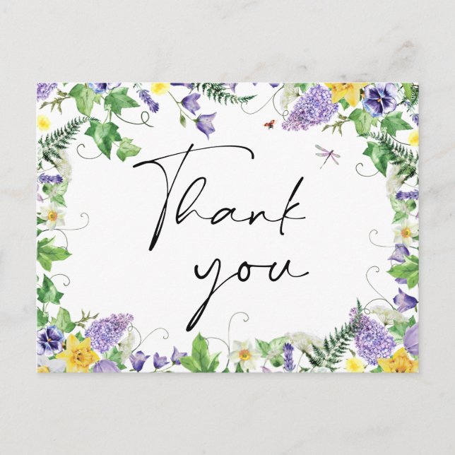 Postal Daffodils rusos y flores silvestres gracias (Anverso)