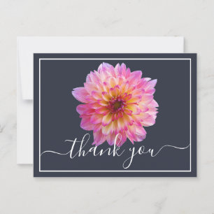 Postal Dahlia Amarillo Rosa Fondo Azul Marino Gracias