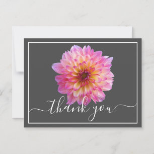 Postal Dahlia Amarillo Rosa Fondo Gris Gracias