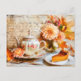 Postal Dahlia Bloom with Pumpkin Cake Slice and Teapot