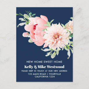 Postal Dahlia rosa Hemos movido nueva dirección Nueva cas