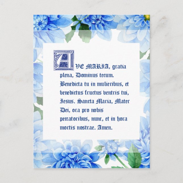 Postal Dahlias azules | Ave Maria Latin | Hail Mary (Anverso)