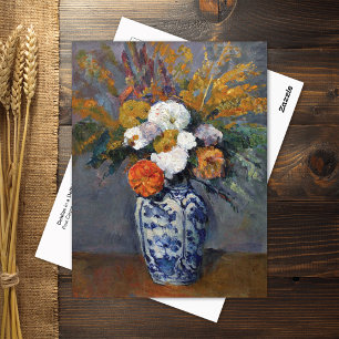 Postal Dahlias Blue White Vase Paul Cezanne