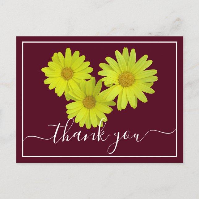 Postal Daisies Amarillos Colorful Wine Background Gracias (Anverso)