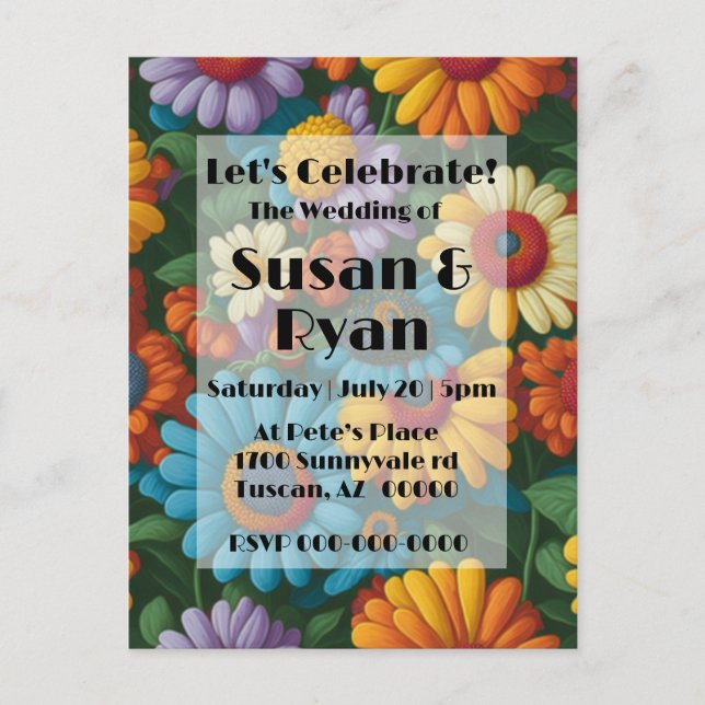 Postal Daisies coloridos al estilo de los años 70 (Anverso)