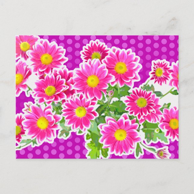 Postal Daisies rosados / Asters Bouquet & Dots + tu idea (Anverso)