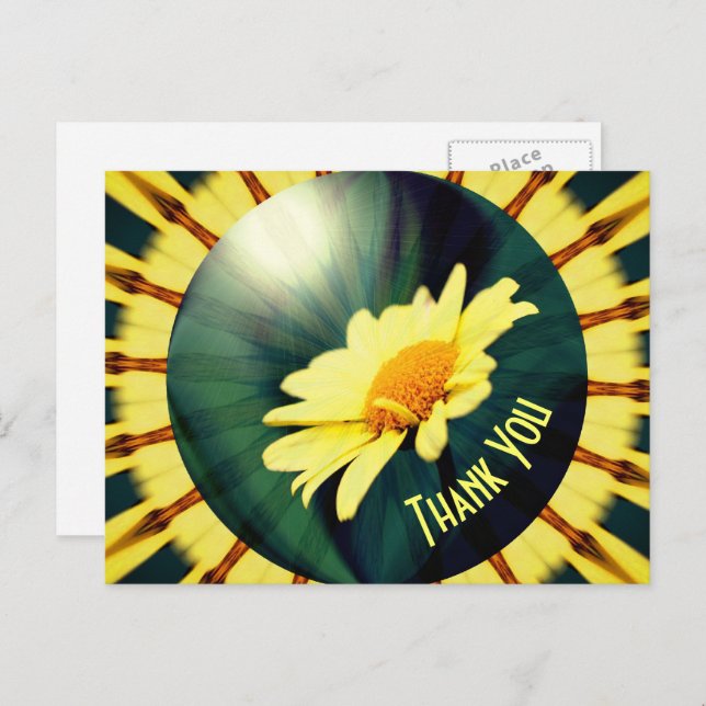 Postal Daisy Amarillo Resumen Floral Gracias Postcard (Anverso / Reverso)