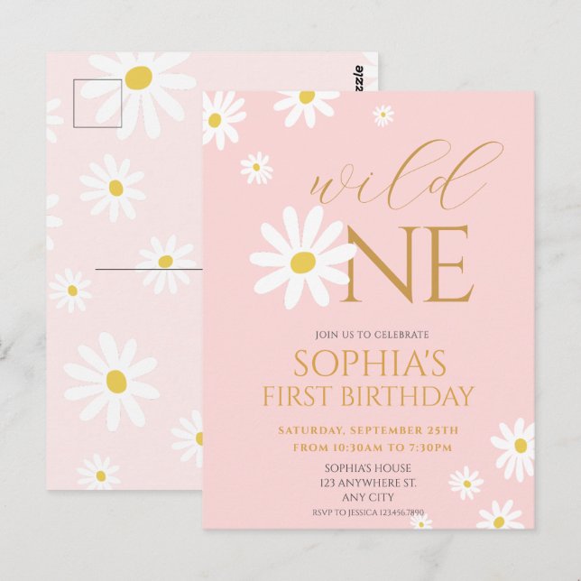 Postal Daisy Birthday Party Bohmian Wild One 1st Birthday (Anverso / Reverso)