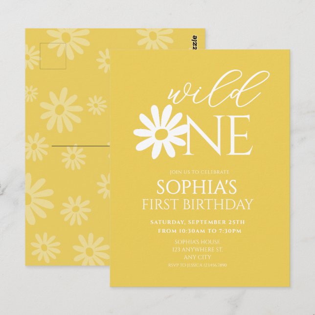 Postal Daisy Birthday Party Bohmian Wild One 1st Birthday (Anverso / Reverso)