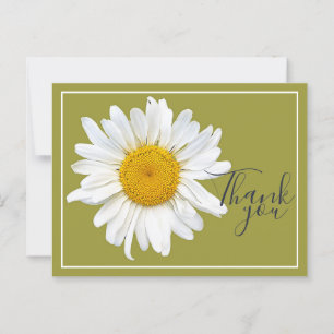 Postal Daisy blanco Centro amarillo fondo verde gracias