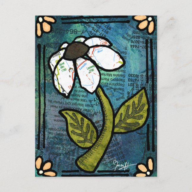 Postal Daisy blanco sobre fondo azul - Collage (Anverso)