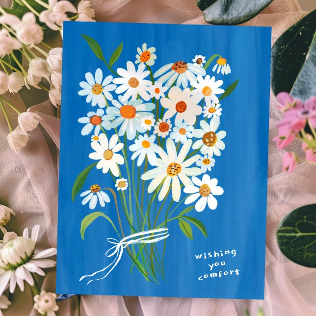 Postal Daisy Bouquet Gouache lamenta la pérdida (Daisy Bouquet Gouache Condolences Sorry for Loss Comfort Love Postcard
)