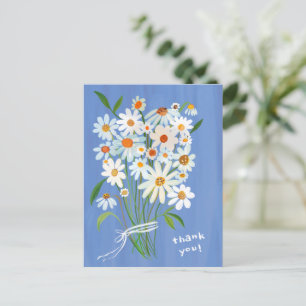 Postal Daisy Bouquet Gouache pintado a mano Gracias