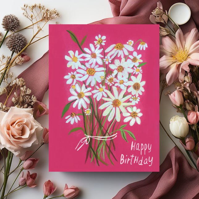 Postal Daisy Bouquet Happy Birday (Daisy Bouquet Watercolor Gouache Happy Birthday Postcard
)