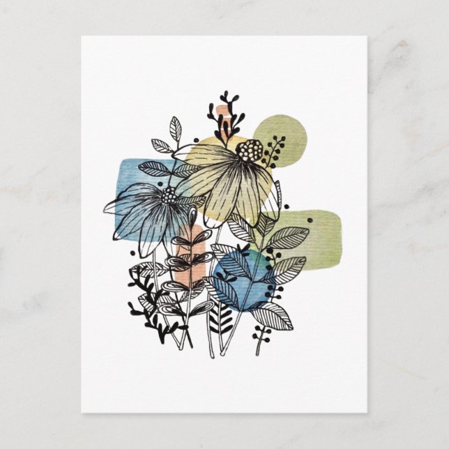 Postal Daisy Doodle En Tinta Y Acuarela (Anverso)