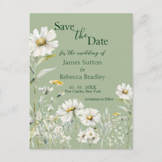 Postal Daisy Earthy Sage & Botanical  Save the Date