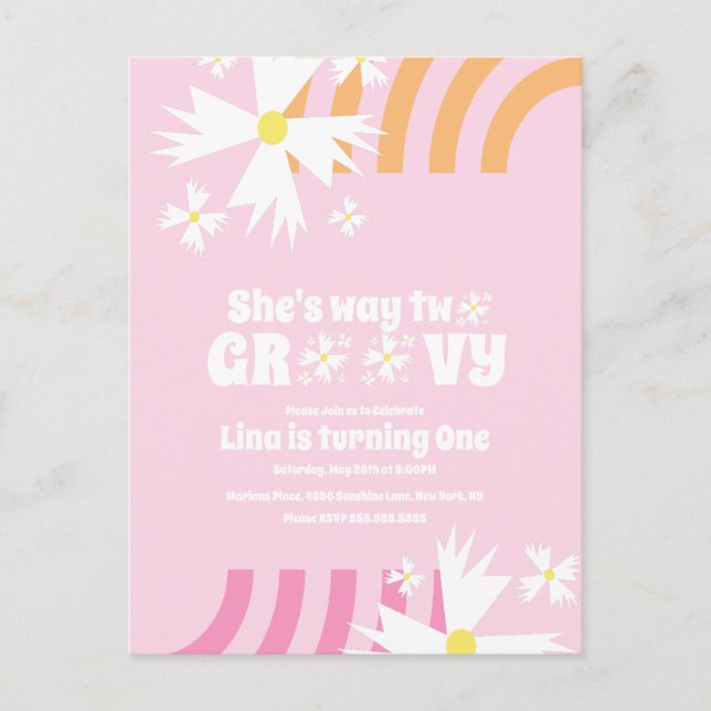 Postal Daisy Flower Retro Way Two Groovy Cumpleaños (Anverso)