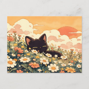 Postal Daisy Kawaii Gato Negro de la Hora Dorada