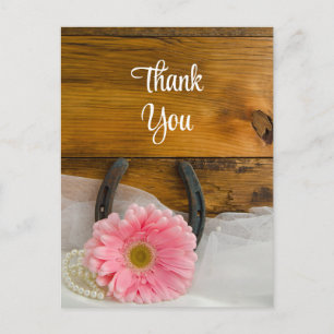 Postal Daisy rosa y Boda occidental herradura gracias