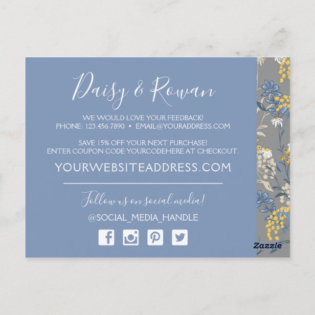 Postal Daisy Rowan Navy y Yellow Botanical Gracias (Reverso)