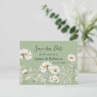 Postal Daisy Sage & Botanical Wedding Save the Date