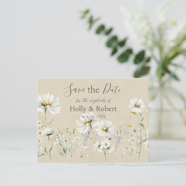 Postal Daisy Wedding Guardar la fecha (Anverso de pie)