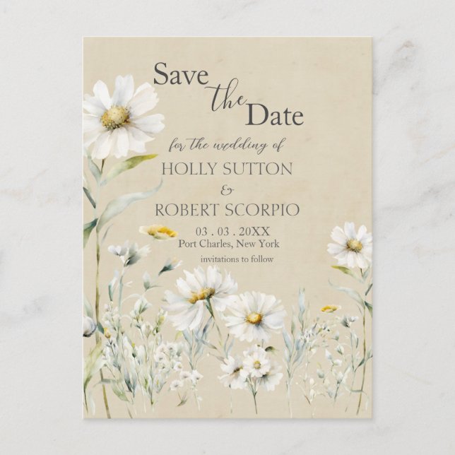 Postal Daisy Wedding Guardar la fecha (Anverso)