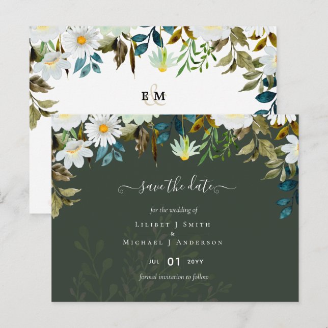 Postal Daisy Wildflowers Greenery Boda (Anverso / Reverso)