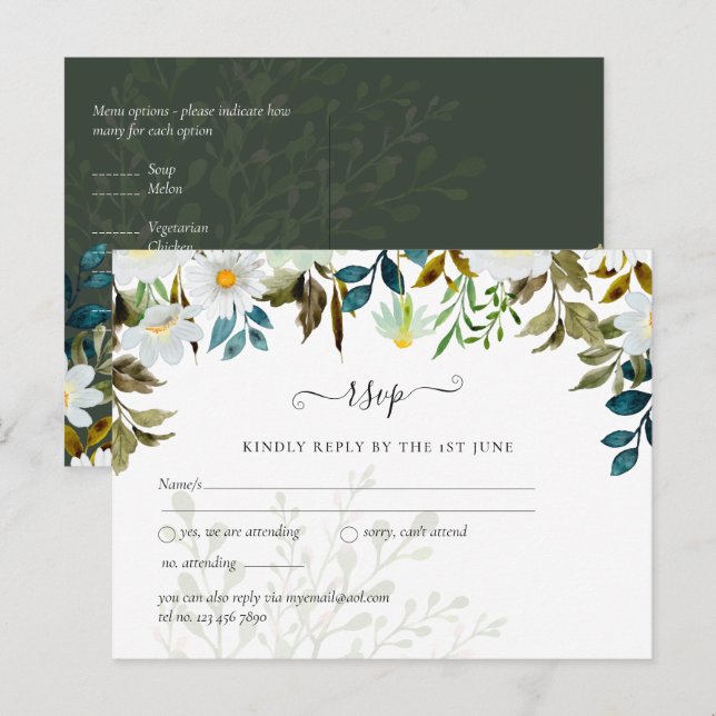 Postal Daisy Wildflowers Greenery Boda (Anverso / Reverso)
