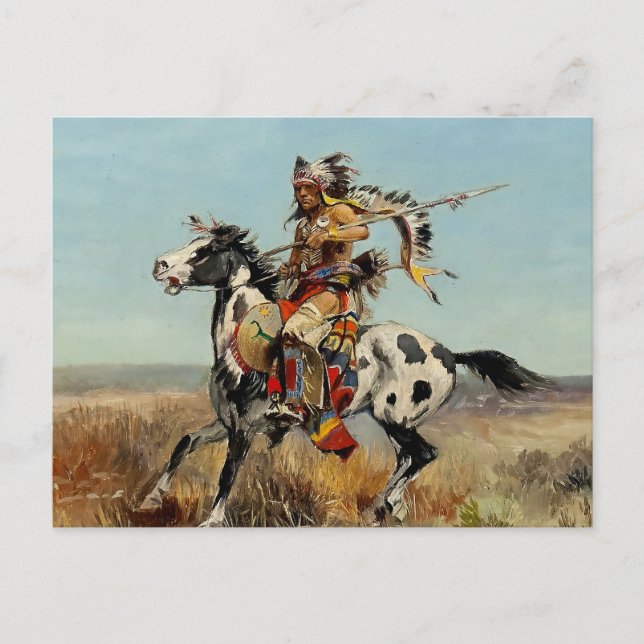 Postal "Dakota Chief" Arte Occidental por Charles M Russe (Anverso)