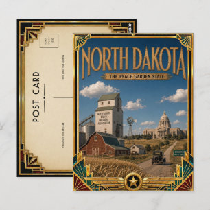Postal Dakota del Norte Arte Deco Vintage Edad Dorada