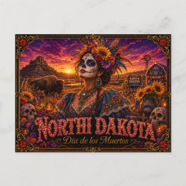 Postal Dakota del Norte Día de los Muertos Retro