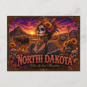 Postal Dakota del Norte Día de los Muertos Retro