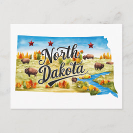 Postal Dakota del Norte USA Estado con forma vintage acua
