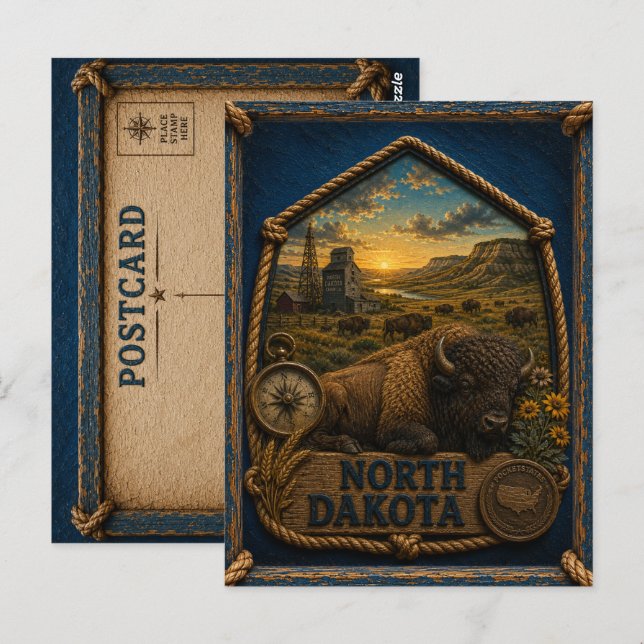 Postal Dakota del Norte Viajes Antiguos (Anverso / Reverso)