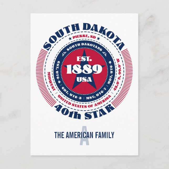 Postal Dakota del Sur, Pierre, SD, Patriótico, Monograma (Anverso)